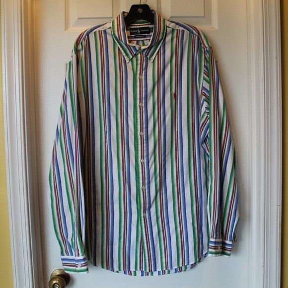 Ralph Lauren Classic Fit White Multi Colored Stripe LS Shirt Size XL 17 - Picture 1 of 5